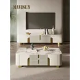 thumbnail image 3 of Mueble de TV ligero de lujo, mesas centrales rectangulares, aparador de exhibición blanco con cajones, mesa de centro de esquinas redondas para sala de estar, 3 of 4