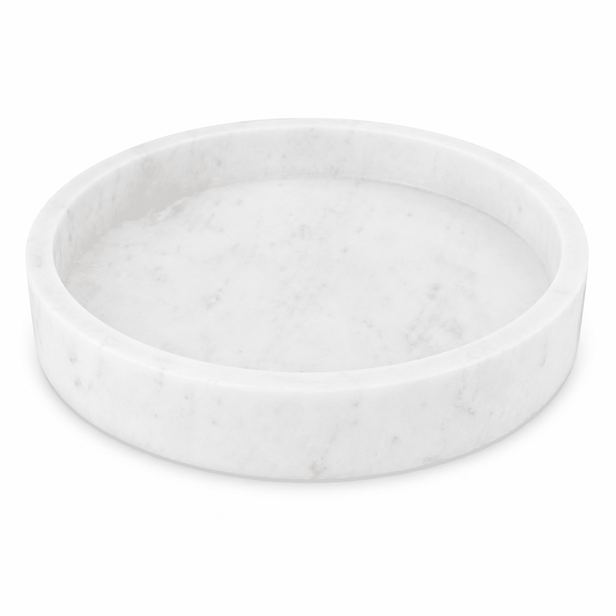 8-Inch Round White Carved Marble Serving Tray and Charcuterie Board with Raised Edge, Decorative Food-Safe Stone Platter