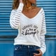 thumbnail image 2 of Blusa blanca informal con estampado de letras para mujer, manga larga, ahuecada, empalme, camisetas Fridja  fhghd2189, 2 of 6