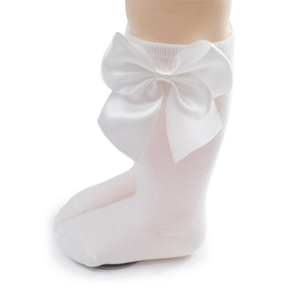 Baby Girls Knee High Socks Bow – Tube Ruffled Knit Cotton Long Stockings for Infants and Toddlers