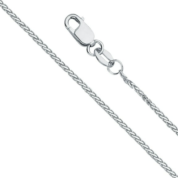 Precious Stars Genuine 14k White Gold 1mm 8-sided Round Wheat Chain Necklace for Men and Women - Perfect for Pendants - Available in 16" 18" 20" 22" 24"