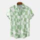 thumbnail image 2 of Camisas De Para Hombre Camisa informal de verano con estampado geométrico para hombre, camisa de manga corta con cuello vuelto (Green, M), 2 of 6