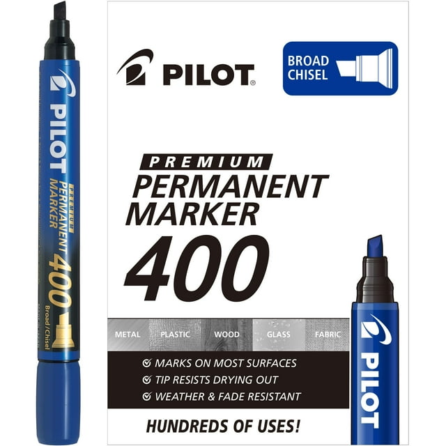 Pilot Premium 400 marcadores permanentes punta ancha punta cincel tinta azul caja de 12 (Sa4-Blu)
