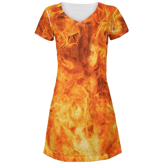 Flames Fire All Over Juniors Beach Cover-Up Dress