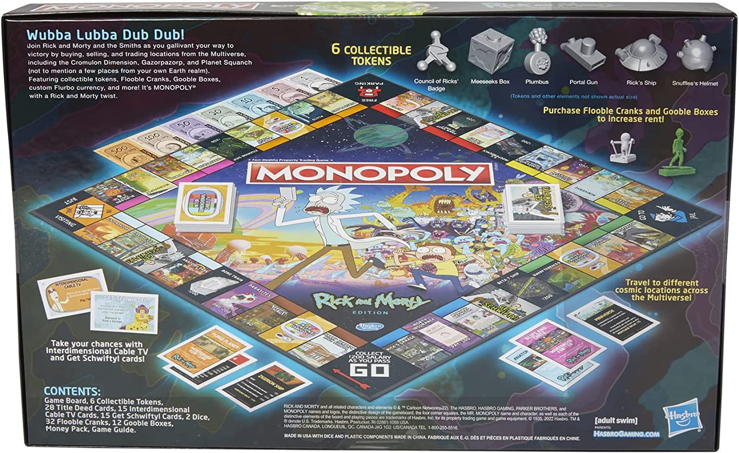 Monopoly: Rick and Morty Edition Board Game, Cartoon Network Game for Families and Teens 17+, Includes Collectible Monopoly Tokens