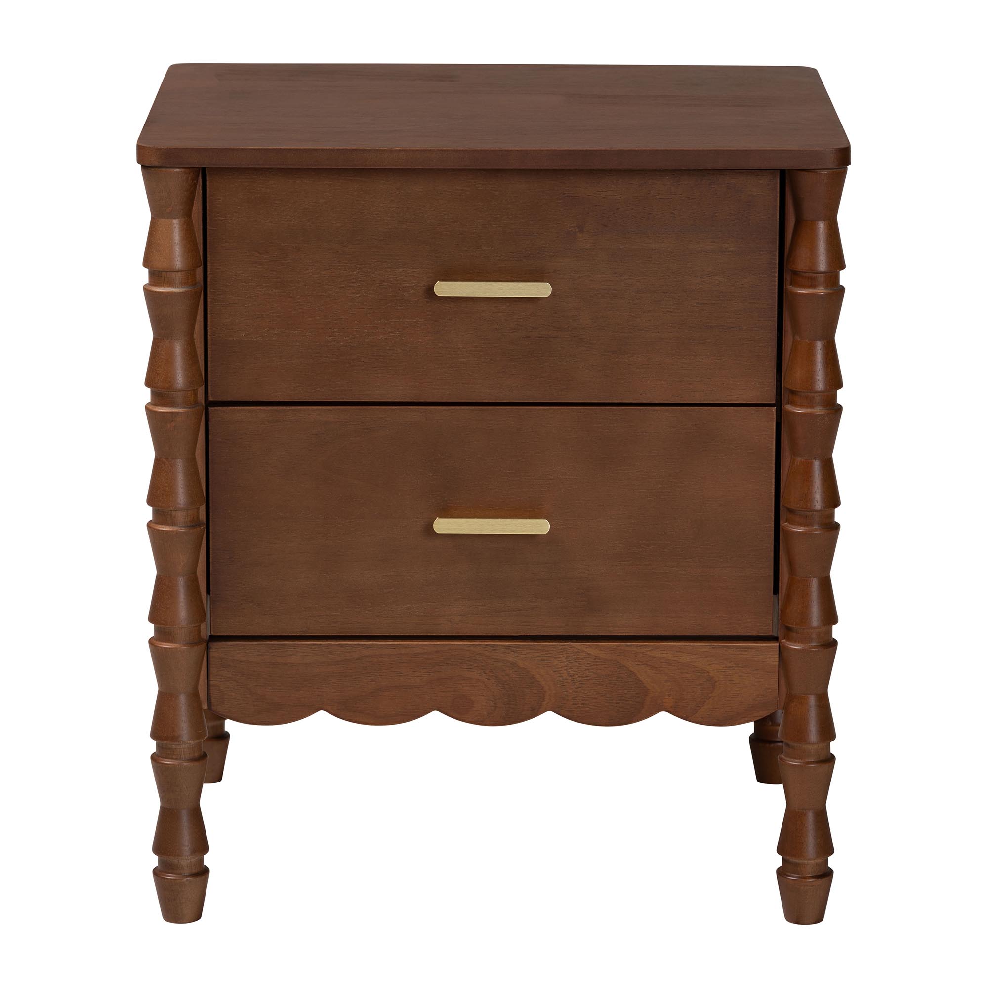 Baxton Studio Danette Modern Nightstand, 2-Drawer, Walnut Brown