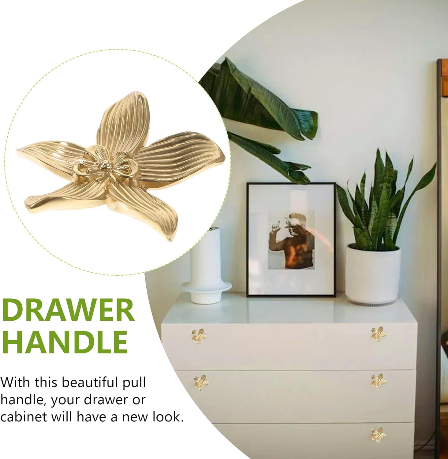 Gold Flower Dresser Knobs: 6PCS Cabinet Door Handle Knobs, Dresser Cupboard Drawers Closet Pulls, Brushed Gold Flowers Brass Decor Accessories Old Fashioned, Unique Furniture Knobs