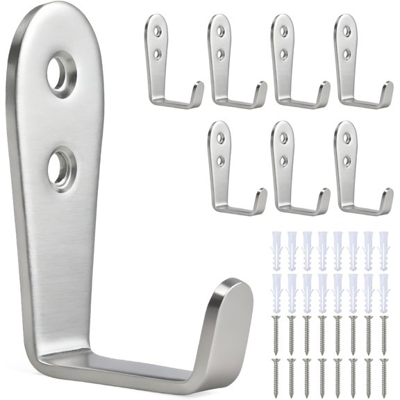 8 Pcs Stainless Steel Hooks for Hanging, Heavy Duty Hook, Wall Hooks Key Holder Wall Mount Hanger Coat Hook Garage Storage Screw Utility Hooks (Silver)