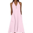 thumbnail image 2 of Gamivast Dresses for Women Linen Halter V-Neck Sleeveless Maxi Dress with Pockets Casual Loose Fit Button Front Summer Beach Vacation Dress Pink S, 2 of 7