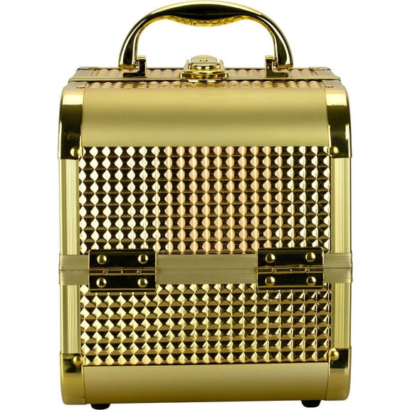 K-Cliffs Gold Ice Cube 2-Tier Extendable Trays Cosmetic Makeup Case w/ Mirror and Brush Holder