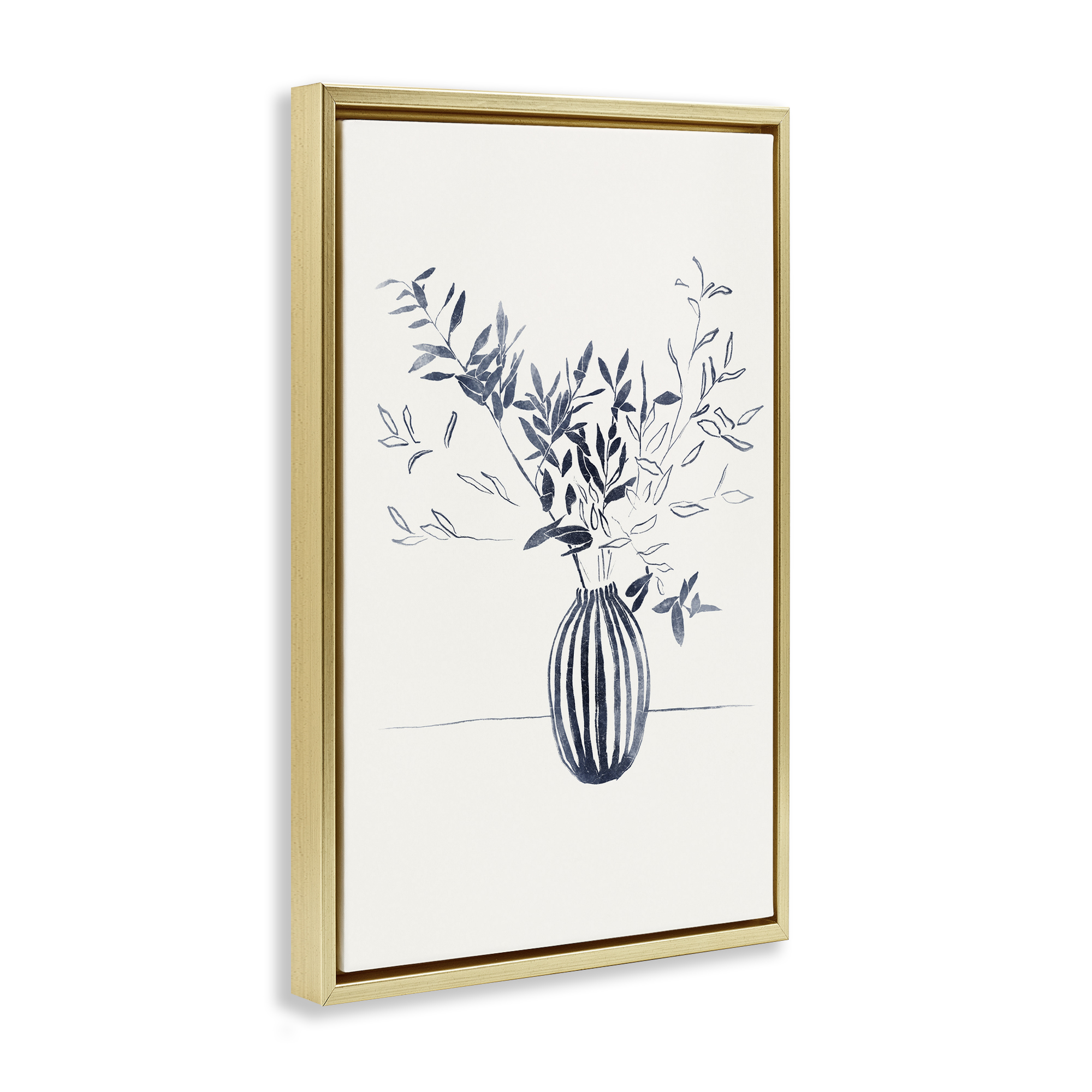 Stupell Industries Minimal Bud Vase Botanical & Floral Painting Gold Floater Framed Art Print Wall Art, 21 x 31