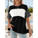 thumbnail image 4 of Blusas de Verano para Mujer, de Gran Tamaño, con Cuello Redondo, Informales, con Rayas y Bloques de Color, Color Negro, Talla M, 4 of 9