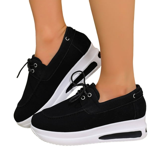 Espadrilles à Plateforme Compensée pour Femmes, Marche, Printemps Automne, Confortables, Décontractées, en Suède, à Lacets, Épaisses, Mode