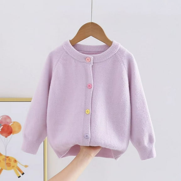 FAIWAD Girls Cardigan Sweaters Long Sleeve Colorful Button Knitted Outwear Kids Casual Going Out Clothes School Uniform