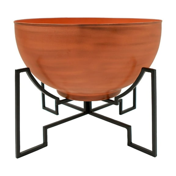 Achla Designs 20" W Round Burnt Sienna Galvanized Steel Planter Bowl w/Black Wrought Iron Plant Stand