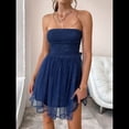 thumbnail image 4 of Vestido de Cóctel de Verano para Mujer: Minivestido de Tubo con Volantes Fruncidos Azul Marino XL, 4 of 10
