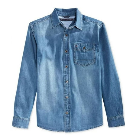 Tommy Hilfiger Big Boys Long-Sleeve Max Denim Shirt, Large (16/18)