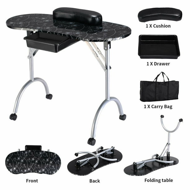 Costway Black Manicure Nail Table Portable Station Desk Spa Beauty Salon Equipment Walmart Com