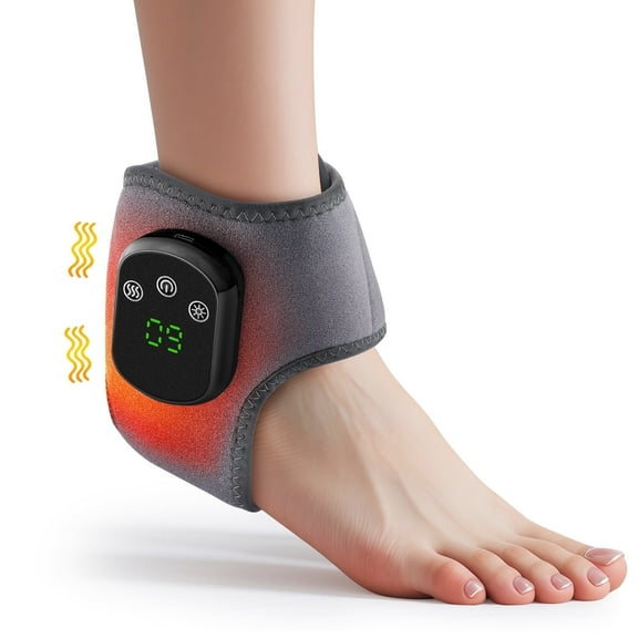 Cordless Ankle Massager with Heat, Heated Ankle Brace with Vibration, Electric Foot Massager Ankle Heating Pad with 5 Heat Levels, 3 Vibration Modes, Relax for Left and Right Feet
