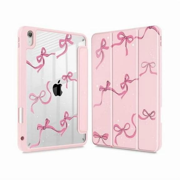 wonima88 for iPad (A16) 11th Generation Case 11 Inch 2025, iPad 10th Gen Case 2022 10.9 inch, Built-in Pencil Holder with Shockproof Cover Clear Transparent Back Shell Auto Wake/Sleep, Bows Pink