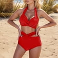 thumbnail image 4 of MGDXOX Two Piece Swimsuit for Women High Waisted Tummy Control Bikini Set Tie Back Halter Push Up Ruched Bathing Suits Red S, 4 of 6