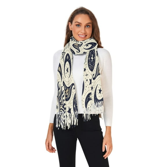 Winter Scarves for Women Mystical Sun Moon Star Zodiac Fashion Pashmina Shawl Wraps Long Blanket Scarf for Fall Spring