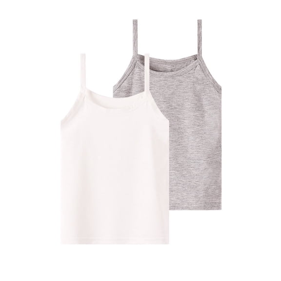 CHEEREAM 2 Pack Girls Soft Camisole Spaghetti Strap Crew Neck Tank Tops Breathable Basic Daily Wear Cami For Kids