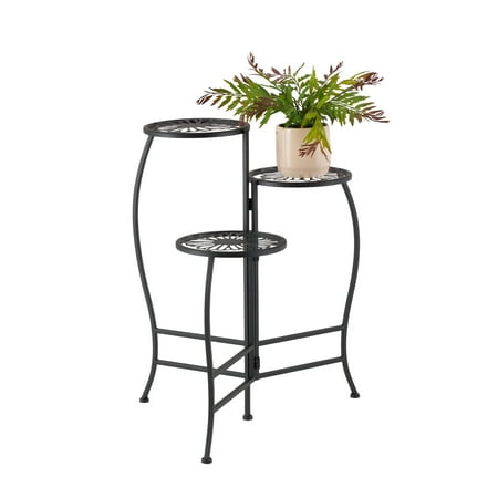 DecMode 21" x 17" x 24" 3 Tier Black Metal Floral Plantstand