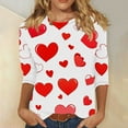 thumbnail image 6 of Womens 3/4 Sleeve Tops Plus Size Valentines Day Tee Shirts Love Hearts Printed Crew Neck Tshirts Casual Loose Fit (L, White), 6 of 6