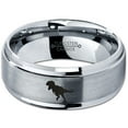 thumbnail image 2 of Tungsten Tyrannosaurus Rex Band Ring 8mm Men Women Comfort Fit Gray Step Bevel Edge Brushed Polished, 2 of 4