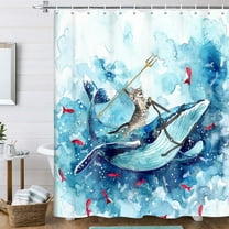Funny Cat Whale Shower Curtain, Cat Shark in Ocean Shower Curtain, Cute Kids Shower Curtain for Bathroom Watercolor Blue Decor with 12Pcs Hooks 70X70