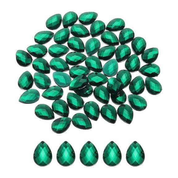 Uxcell 50PCS Flat Back Acrylic Teardrop Gems 18x25mm Artificial Rhinestones for DIY Crafts Bead Dark Green