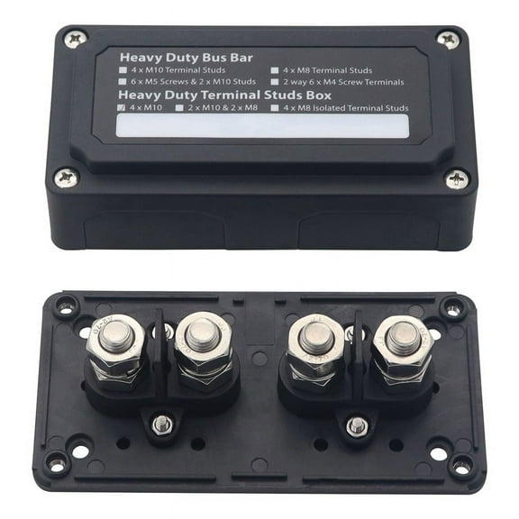 200A Bus Bar Stud Distribution Block Busbar Box with 4 x M10 (3/8Inch) Terminal Studs for Car RV Boat Black