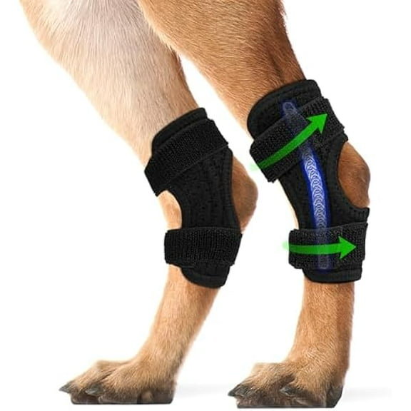OAO Rear Leg Hock Brace, Dog Knee Brace with Metal Strips, Hock & Ankle Support Back Leg for Canine Torn, Dog Leg Sleeve for ACL & CCL Injury and Sprain Protection (Black, Large(one Pair))
