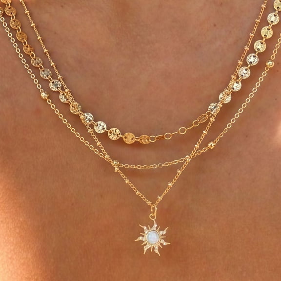 Lulena Layered Necklaces for Women, Dainty Gold Necklace Stack 14k Gold Plated Layering Beads Choker Pendant Necklace Set Simple Statement Gold Necklaces for Women Trendy Fashion Gold Jewelry Sets