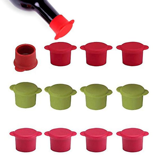 Tapón de vino de silicona de 24 piezas, tapas de botellas de vino, cubierta de cerveza, tapones reutilizables surtidos para cerveza de vino (3 colores)