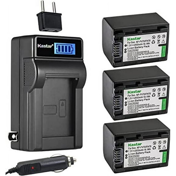 Kastar 3-Pack NP-FV70 Battery and LCD AC Charger Compatible with Sony HDR-CX430, HDR-CX455, HDR-CX510, HDR-CX540, HDR-CX550, HDR-CX560, HDR-CX580, HDR-CX610E, HDR-CX675, HDR-CX690, HDR-CX700