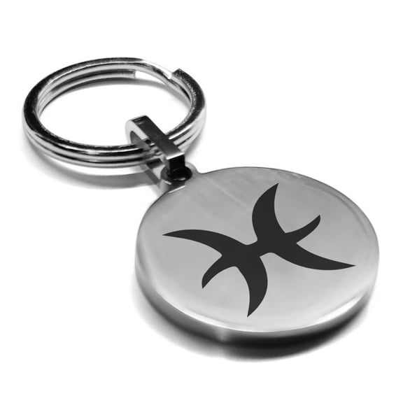Stainless Steel Pisces Zodiac Sign (Two Fishes) Round Medallion Keychain Circle Ring