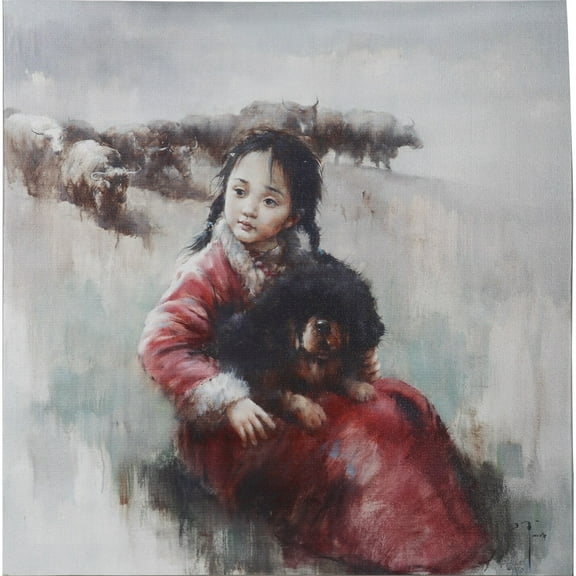 A&B Home Tibetan Mastiff on Little Girl's Lap Wall Art - 20"H x 20"W - Multicolor