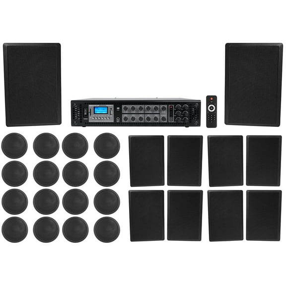 Rockville 6-Zone Amp 16) 5" Black Ceiling 10) Wall Restaurant/Bar/Cafe Speakers