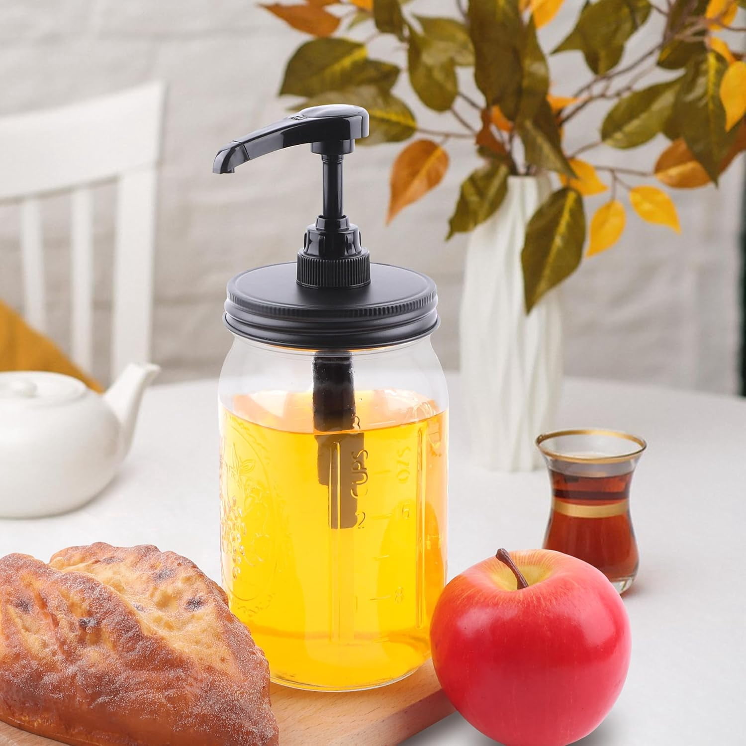 Mason Jar Syrup Dispenser Pump Lids Mason Jar Pump Lid Wide Mouth Airtight & Leak-Proof Coffee Bar Syrup Dispenser Pump Food Grade Honey Sauce Pump for Wide Mouth Mason Jar 4 Packs (Jar Not Included)