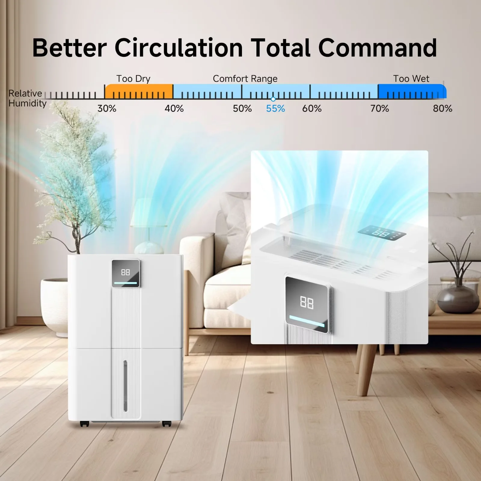 Akires Dehumidifier, Max 100 Pint(35 Pint DOE) for Basement & Home, 6000 Sq.ft, with Drain Hose for Bathroom, Large Room
