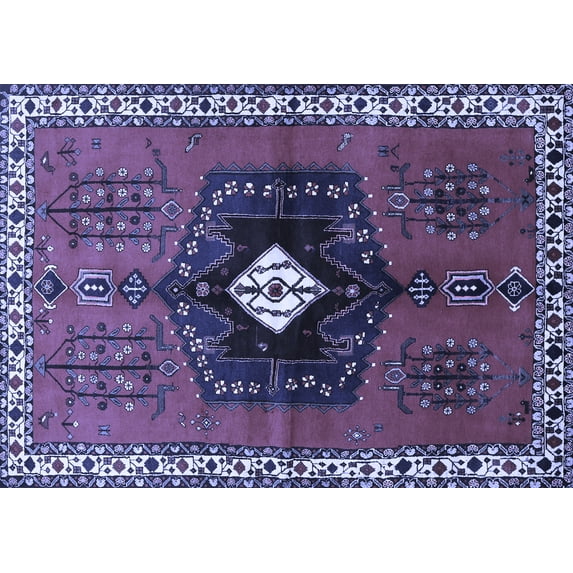 Ahgly Company Machine Washable Indoor Rectangle Persian Blue Traditional Area Rugs, 7' x 9'