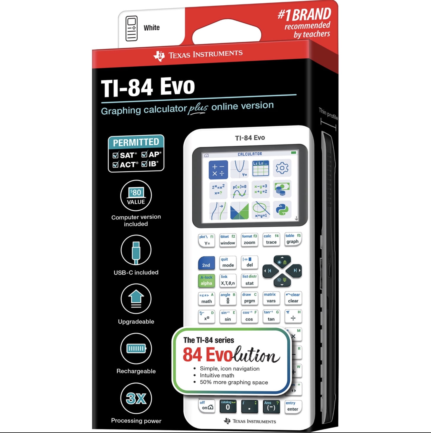 TI-84 Evo Graphing Calculator with Python for College, High School, and Middle School