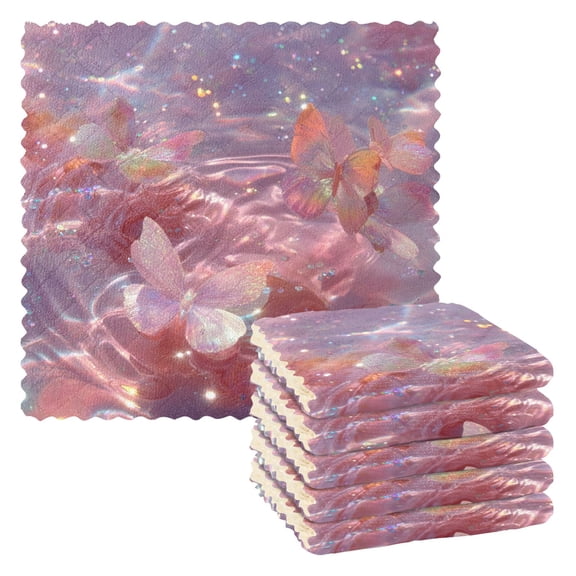 6 Pieces of Kitchen Towels 11x11Inch Kitchen Dish Cloths Kitchen Dish Towels Reuseable Cleaning Cloths Dream Butterfly
