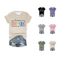 thumbnail image 1 of T-shirts d'Enseignante « Happy Friday » pour Femmes 2026 Été Tendance Manches Courtes Col Rond T-Shirts Graphiques « Funny Friday Weekend », 1 of 3