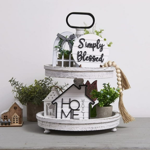 Tray Decoration Farmhouse Tiered Tray Home Wood Sign Home Home Simply This Is Wooden Beads Tiered Tray Decorations Set For Home Kitchen Table Shelf Camouflage - One Size