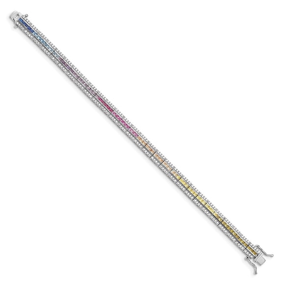 Auriga Fine Jewelry 925 Sterling Silver Colorful Zirconia Bracelet 7.25inch for Women