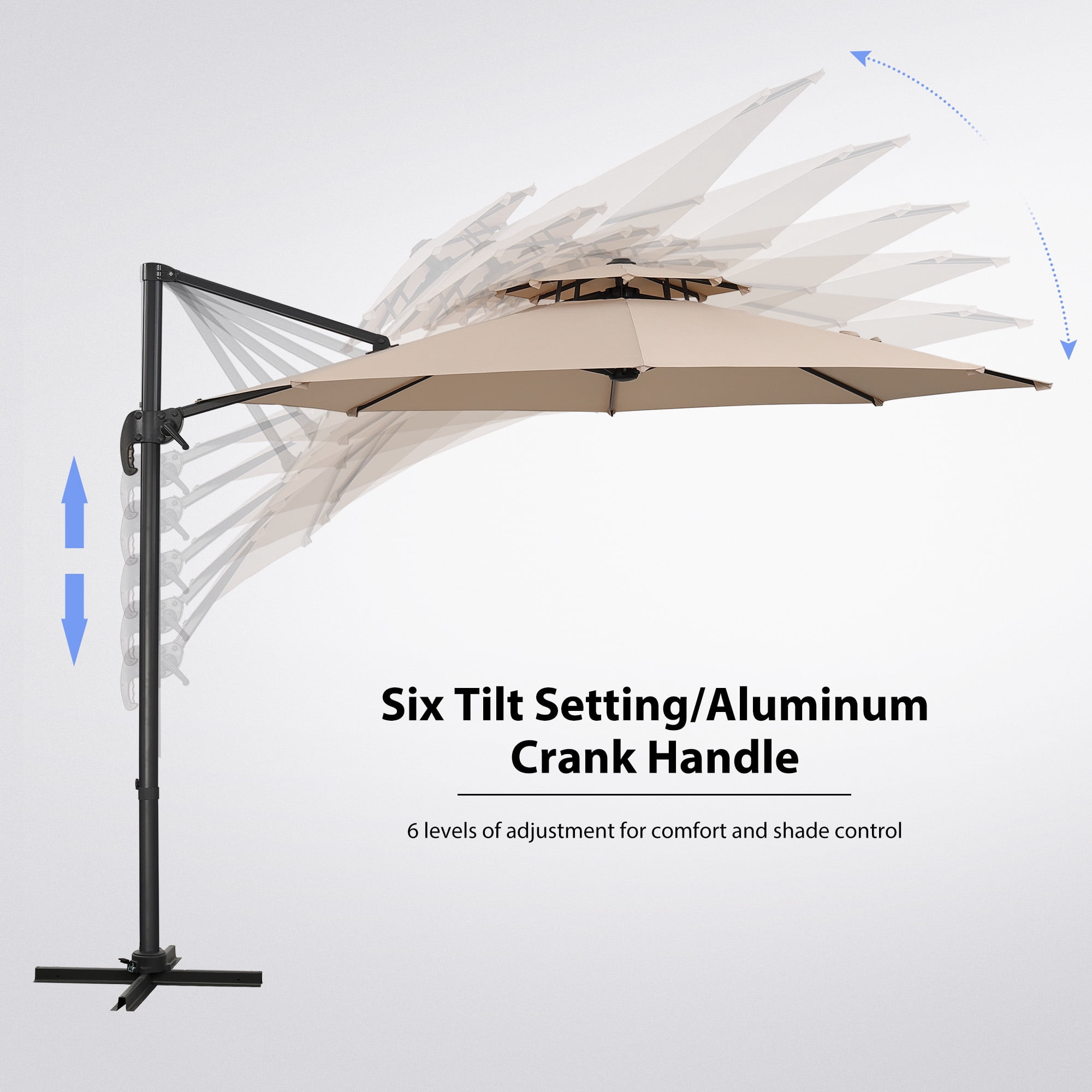 Ainfox 10ft Heavy-Duty Patio Cantilever Umbrella with Cross Base, Beige - 360° Rotation, UV-Resistant Offset Sun Shade