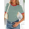 thumbnail image 5 of PRETTYGARDEN Women's Summer Puff Sleeve Tops Casual Ribbed Knit Crop Top Color Block Trendy Crewneck Striped Shirts, 5 of 10